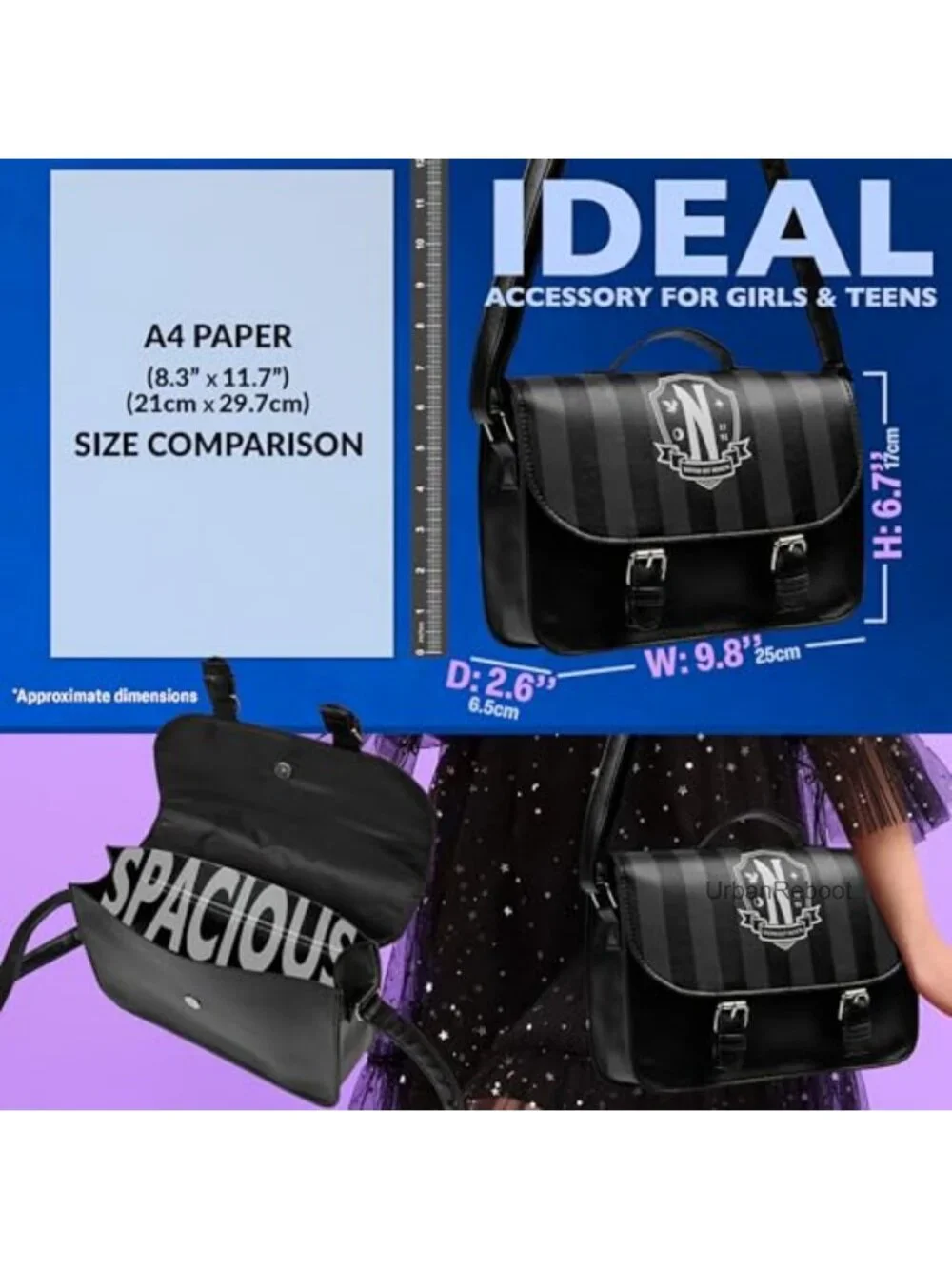 Faux Leather Striped Crossbody Bag Small Satchel Adjustable Strap
